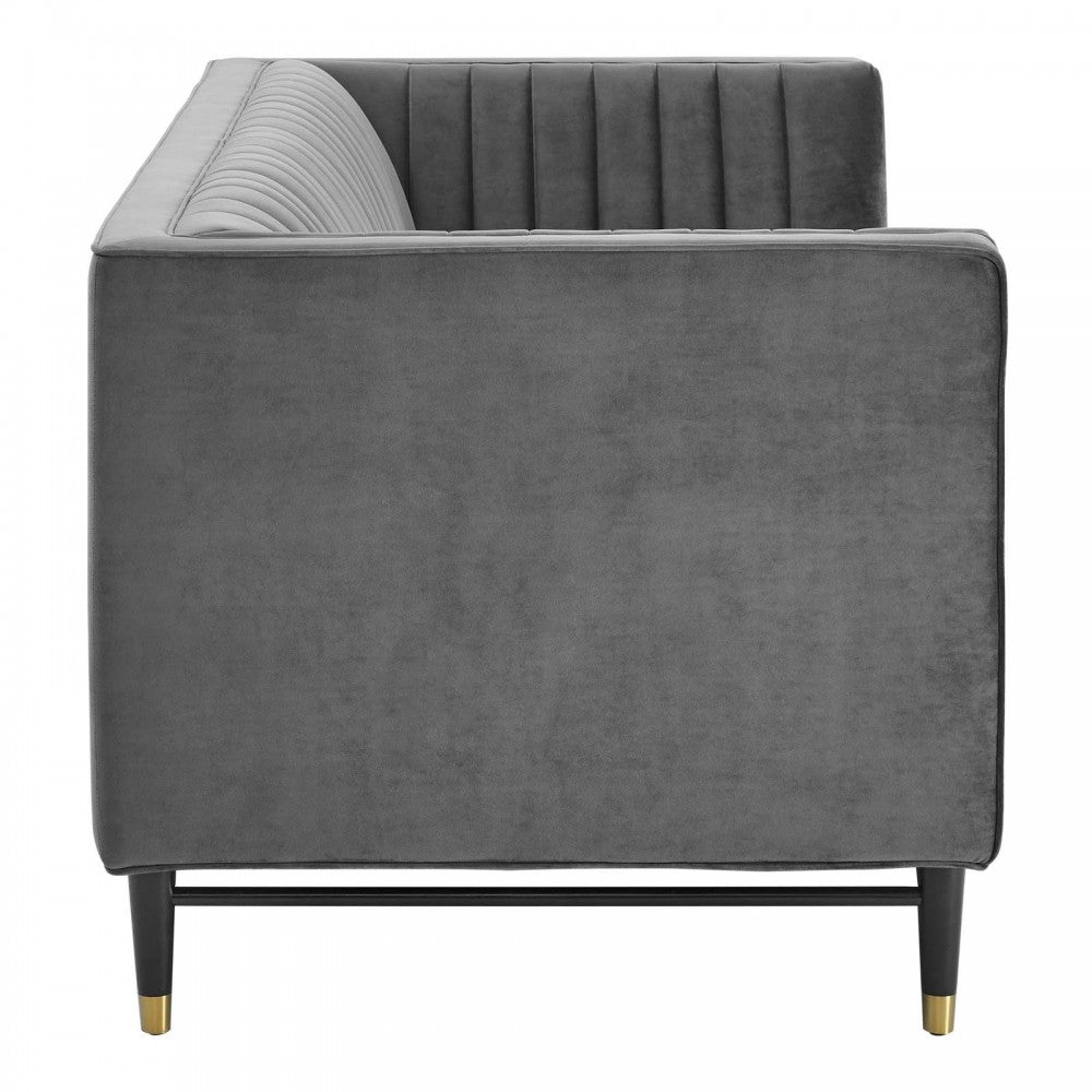 Devote Channel Tufted Performance Velvet Loveseat, Gray