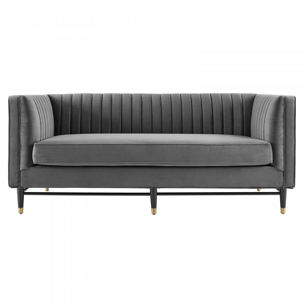 Devote Channel Tufted Performance Velvet Loveseat, Gray