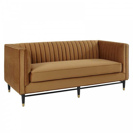 Devote Channel Tufted Performance Velvet Loveseat, Cognac