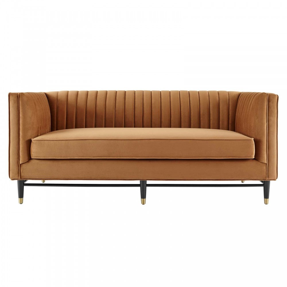 Devote Channel Tufted Performance Velvet Loveseat, Cognac