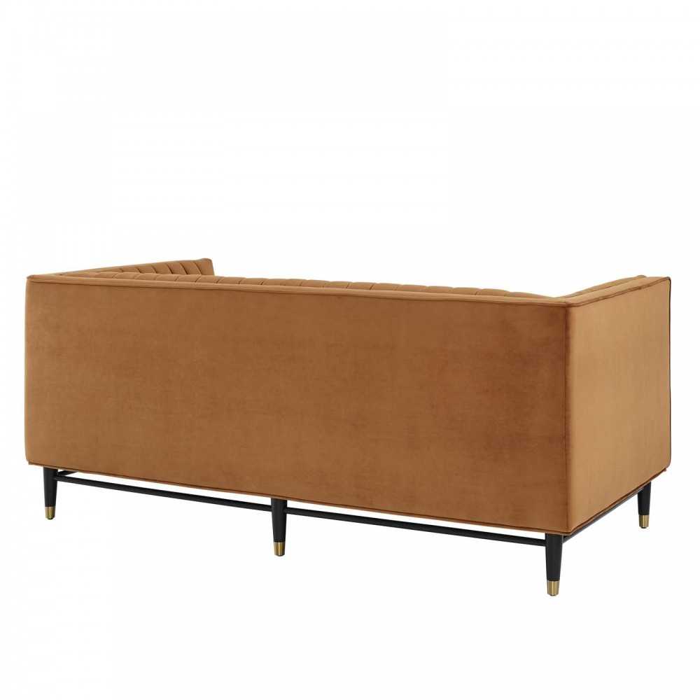 Devote Channel Tufted Performance Velvet Loveseat, Cognac