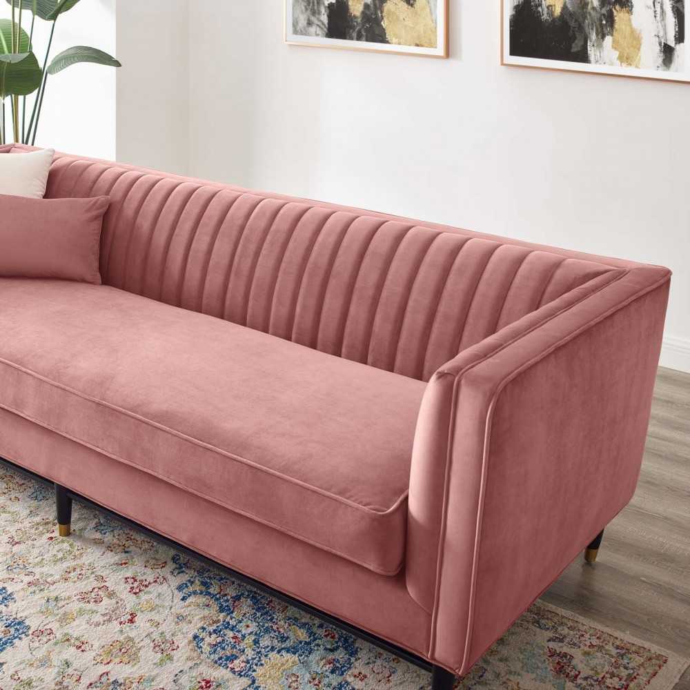 Devote Channel Tufted Performance Velvet Sofa, Dusty Rose