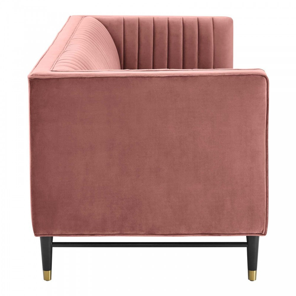 Devote Channel Tufted Performance Velvet Sofa, Dusty Rose