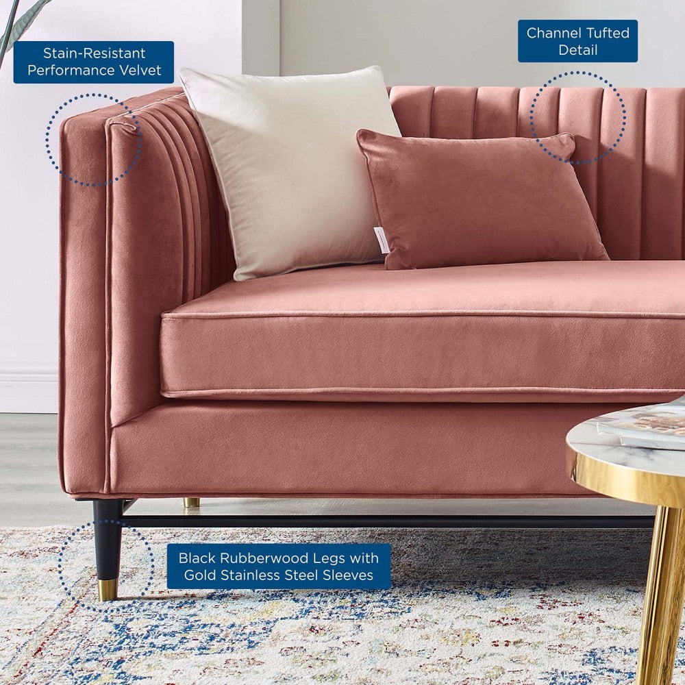 Devote Channel Tufted Performance Velvet Sofa, Dusty Rose