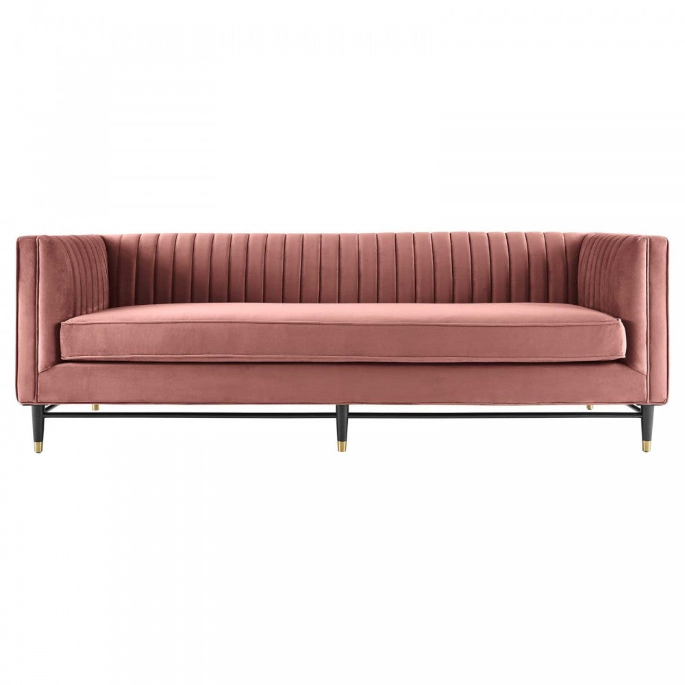 Devote Channel Tufted Performance Velvet Sofa, Dusty Rose