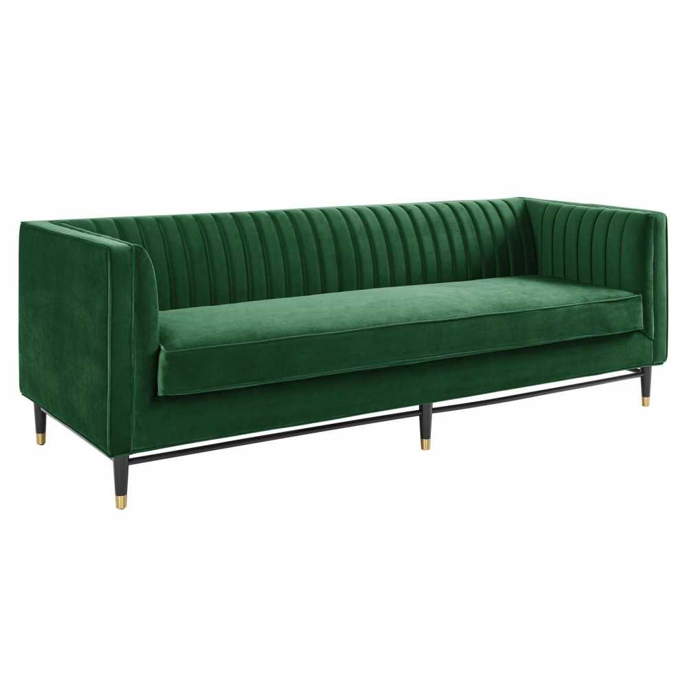 Devote Channel Tufted Performance Velvet Sofa, Emerald