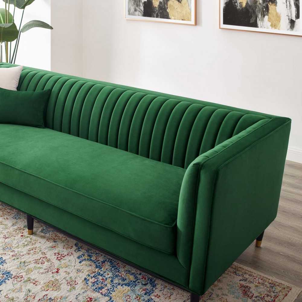 Devote Channel Tufted Performance Velvet Sofa, Emerald