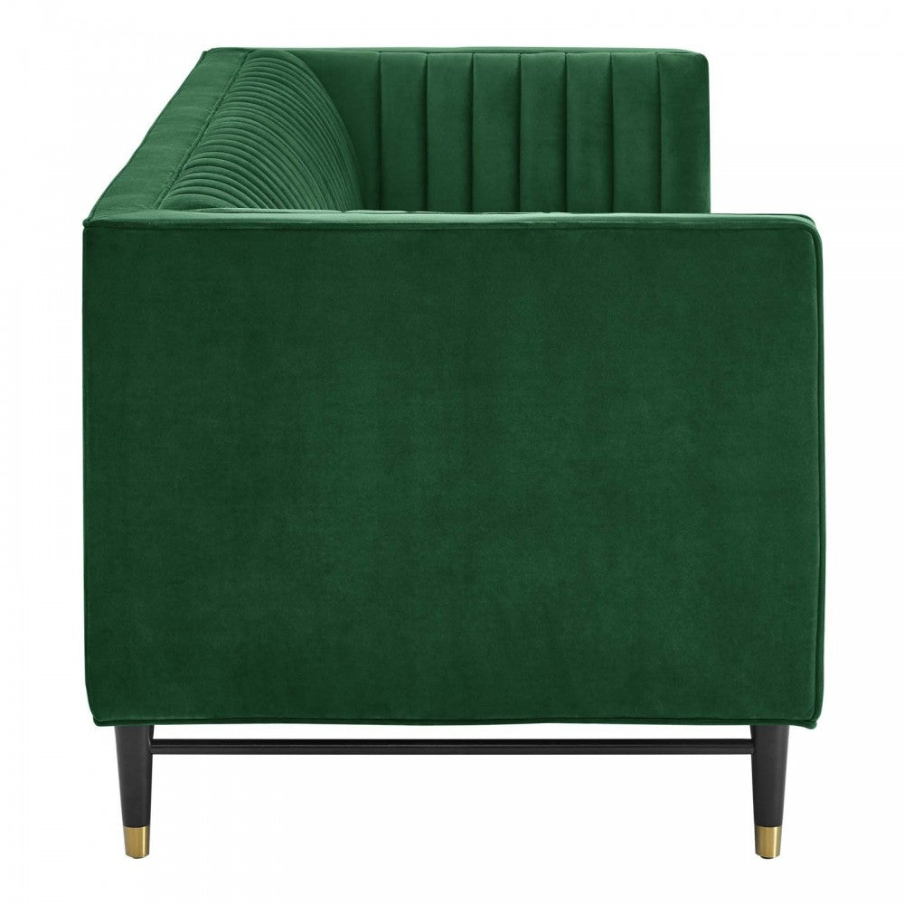 Devote Channel Tufted Performance Velvet Sofa, Emerald