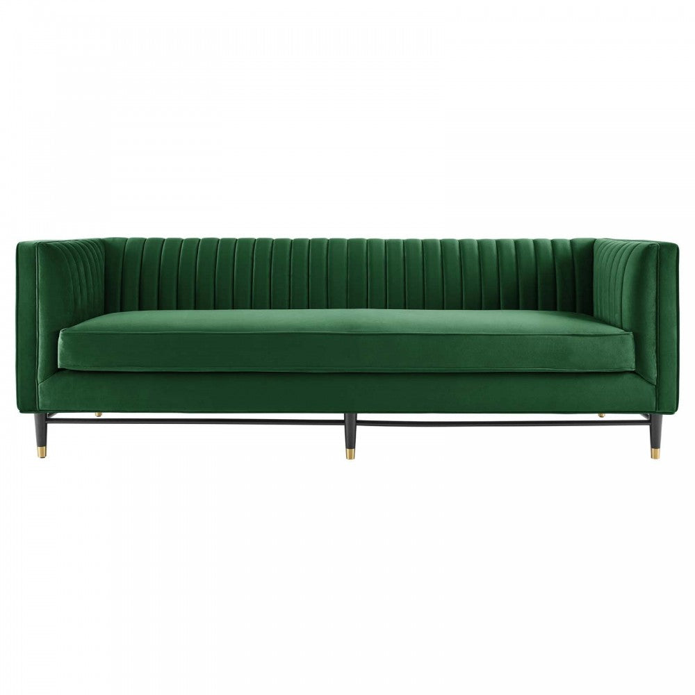 Devote Channel Tufted Performance Velvet Sofa, Emerald