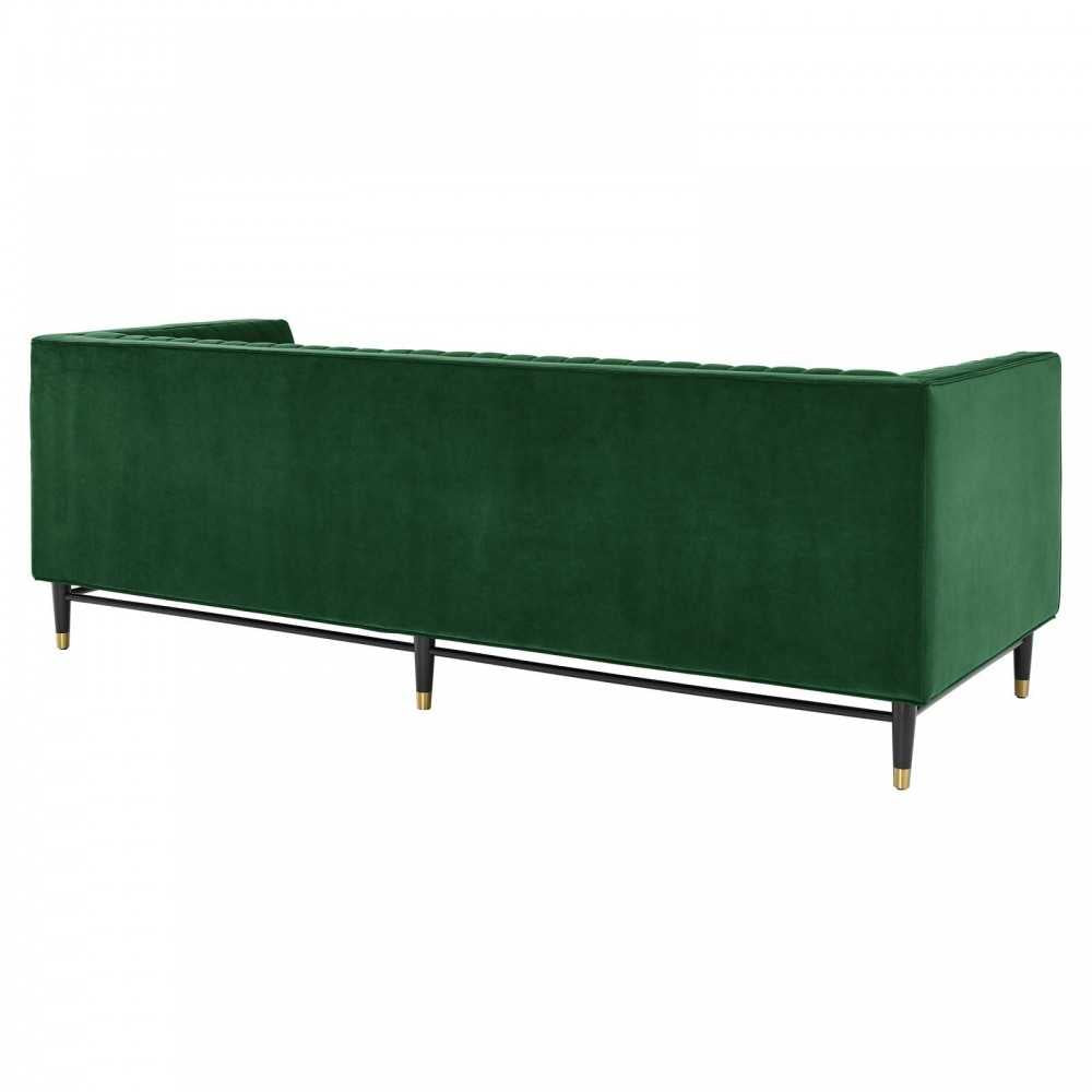 Devote Channel Tufted Performance Velvet Sofa, Emerald