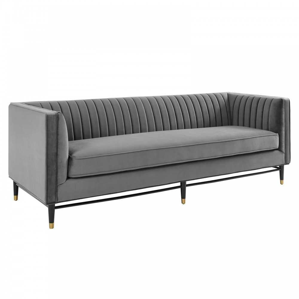 Devote Channel Tufted Performance Velvet Sofa, Gray