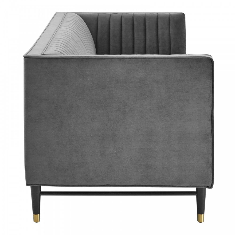 Devote Channel Tufted Performance Velvet Sofa, Gray