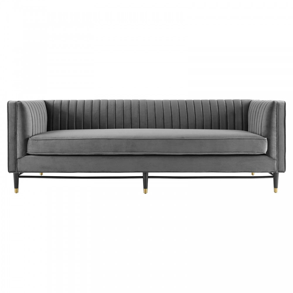 Devote Channel Tufted Performance Velvet Sofa, Gray