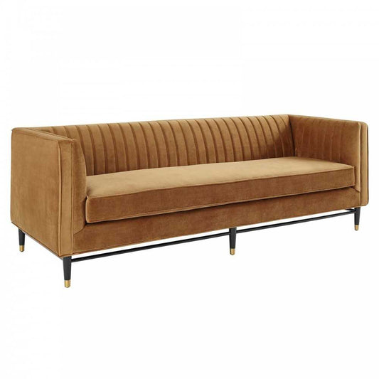 Devote Channel Tufted Performance Velvet Sofa, Cognac