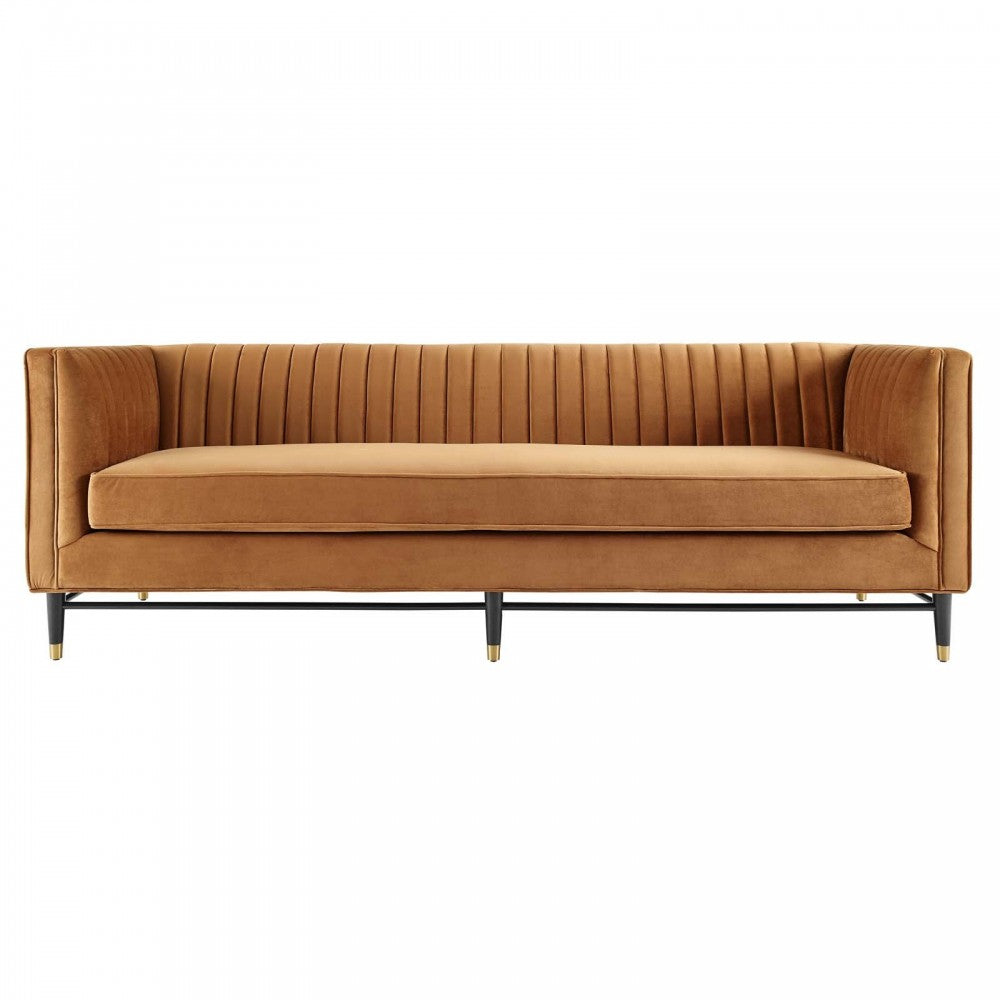 Devote Channel Tufted Performance Velvet Sofa, Cognac