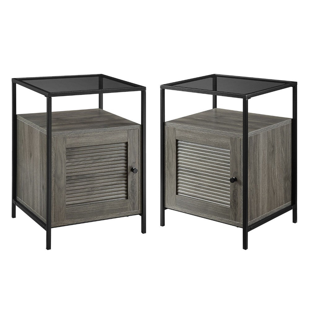 Dewey Modern Fluted Door Nightstand - Slate Gray