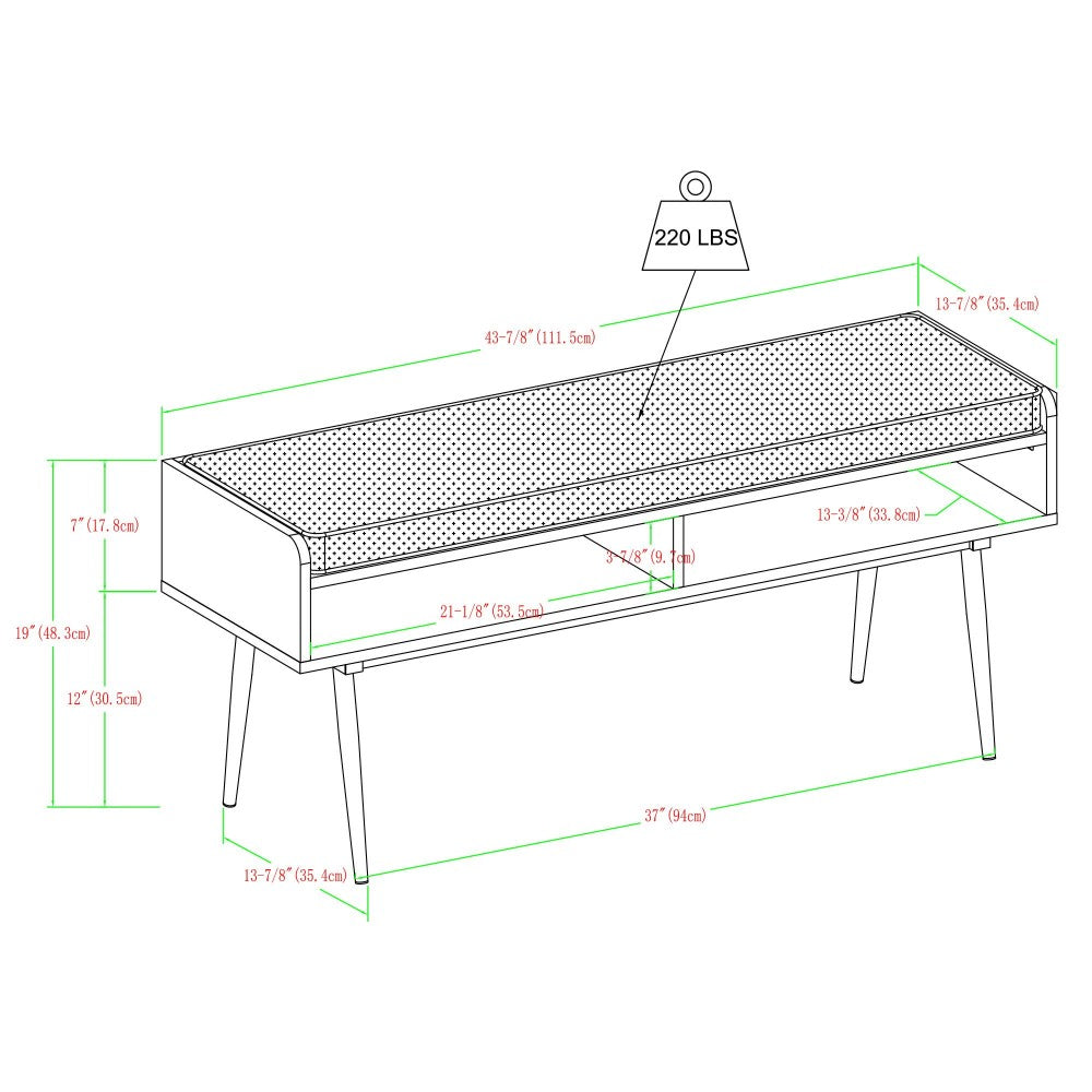 Diaz 44" Modern Bench with Front Storage and Cushion - Birch/Storm Gray