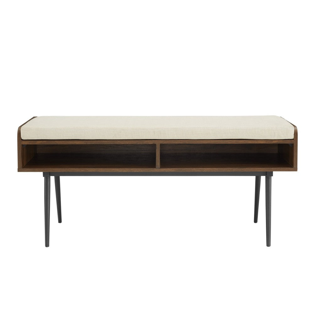 Diaz 44" Modern Bench with Front Storage and Cushion - Dark Walnut/Oatmeal