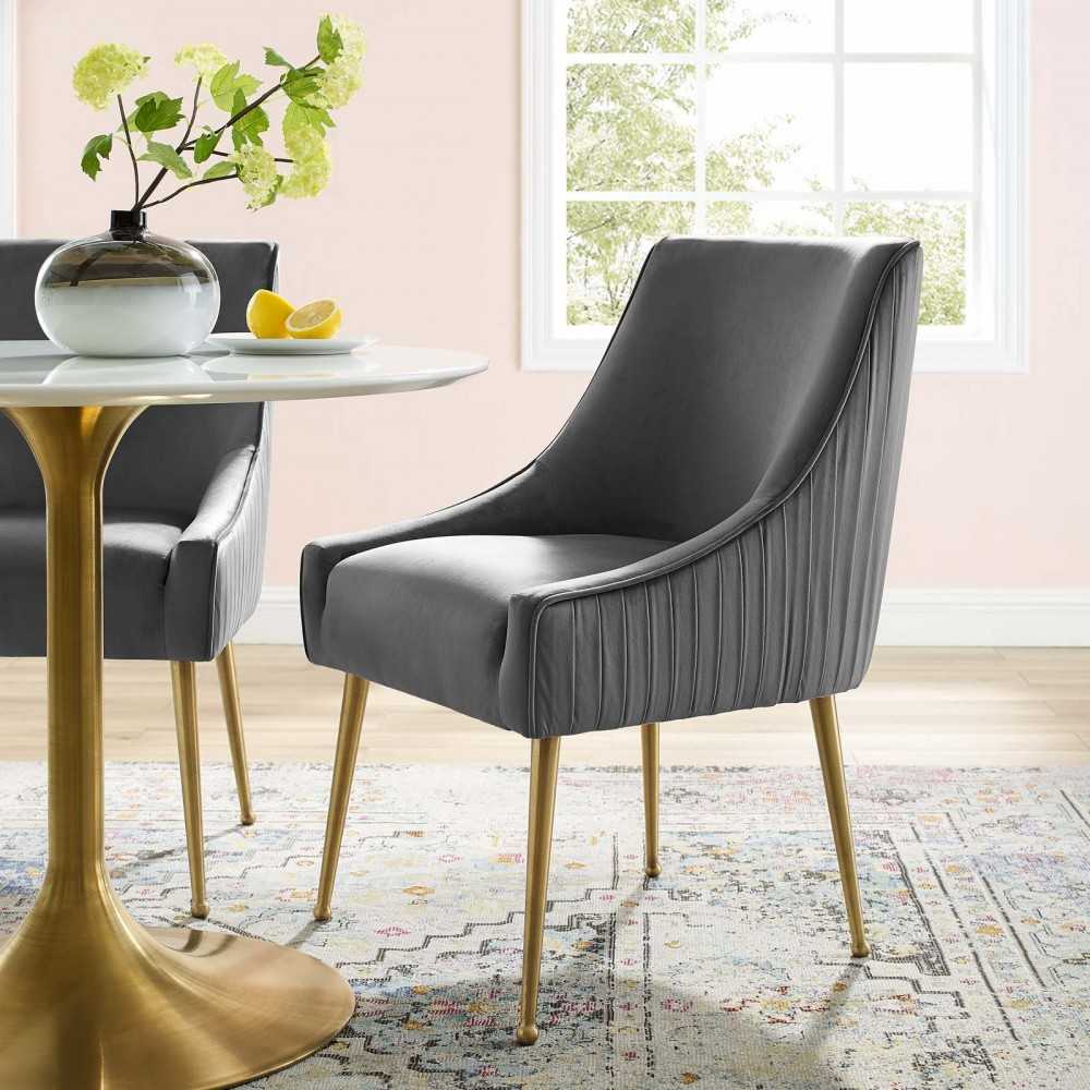 Discern Pleated Back Upholstered Performance Velvet Dining Chair, Gray