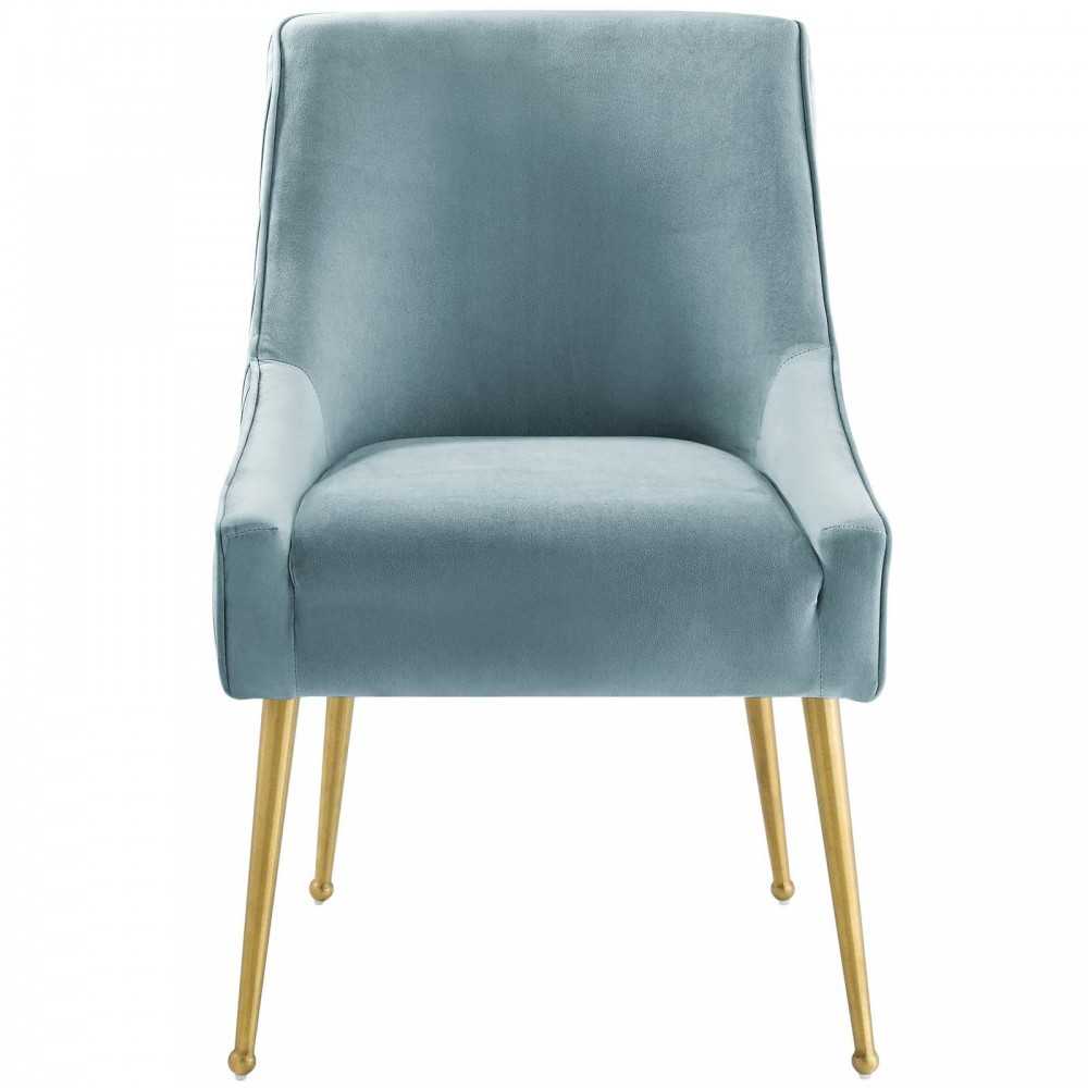 Discern Pleated Back Upholstered Performance Velvet Dining Chair, Light Blue