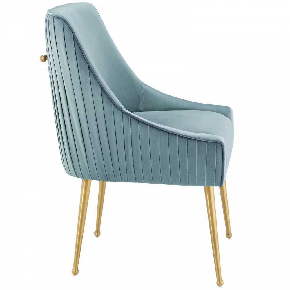 Discern Pleated Back Upholstered Performance Velvet Dining Chair, Light Blue