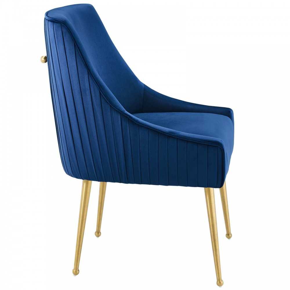 Discern Pleated Back Upholstered Performance Velvet Dining Chair, Navy
