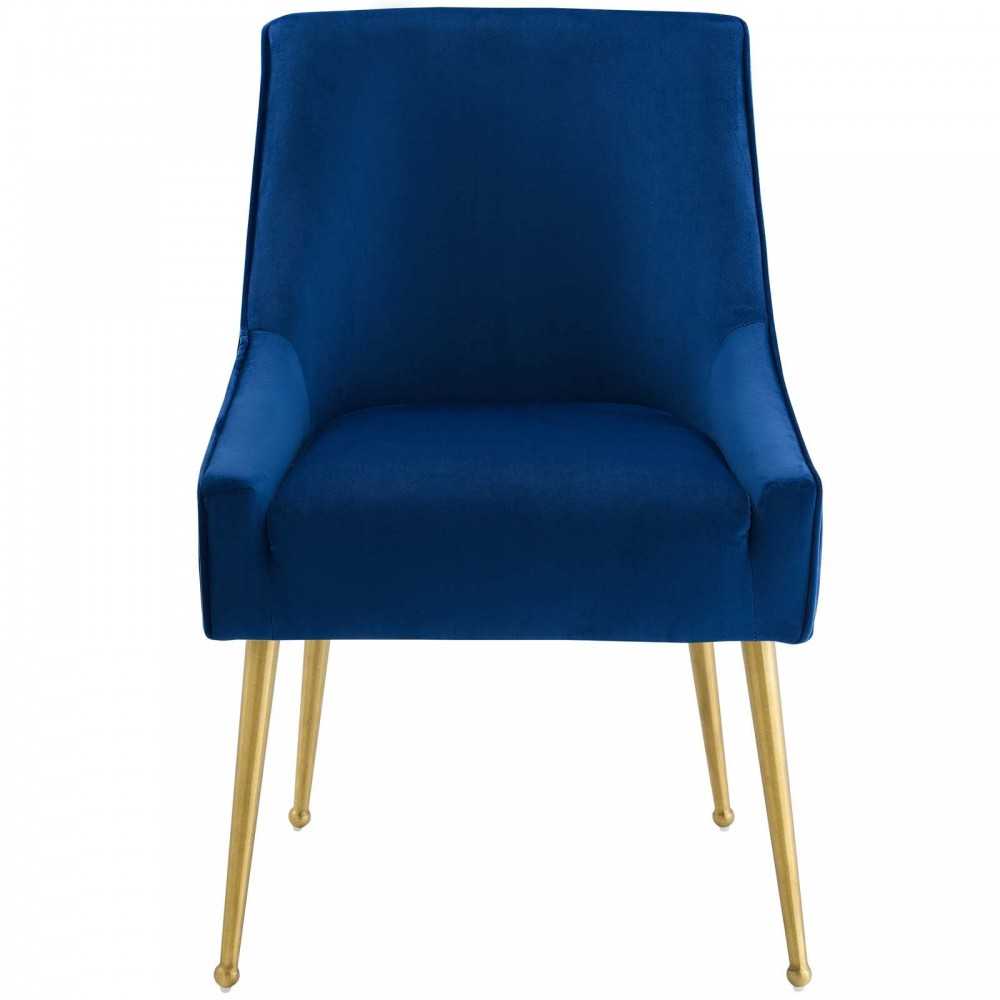 Discern Pleated Back Upholstered Performance Velvet Dining Chair, Navy