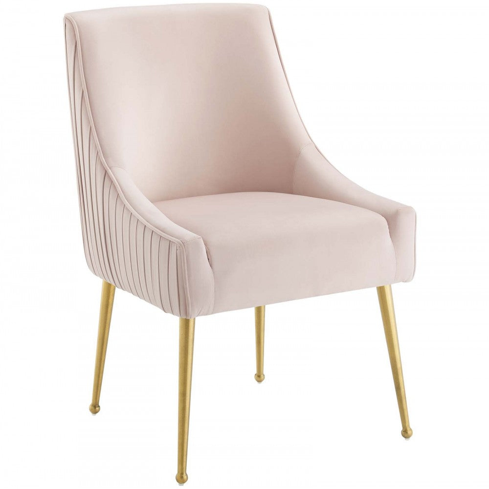 Discern Pleated Back Upholstered Performance Velvet Dining Chair, Pink