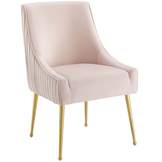 Discern Pleated Back Upholstered Performance Velvet Dining Chair, Pink
