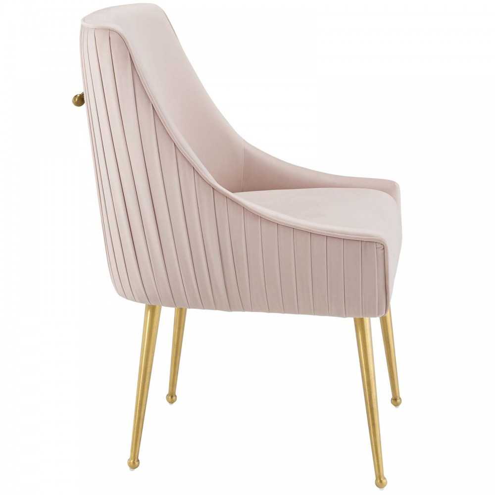 Discern Pleated Back Upholstered Performance Velvet Dining Chair, Pink