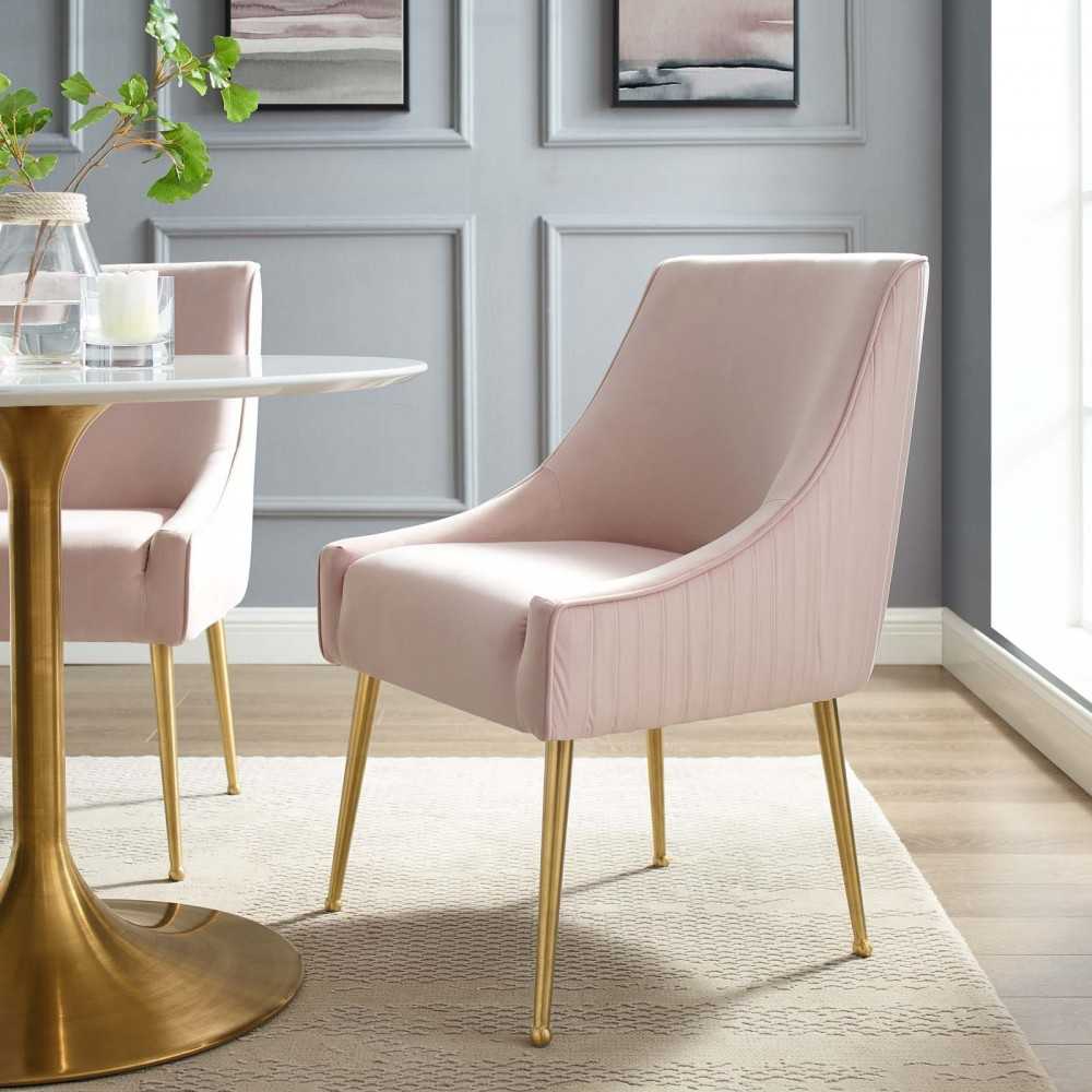 Discern Pleated Back Upholstered Performance Velvet Dining Chair, Pink