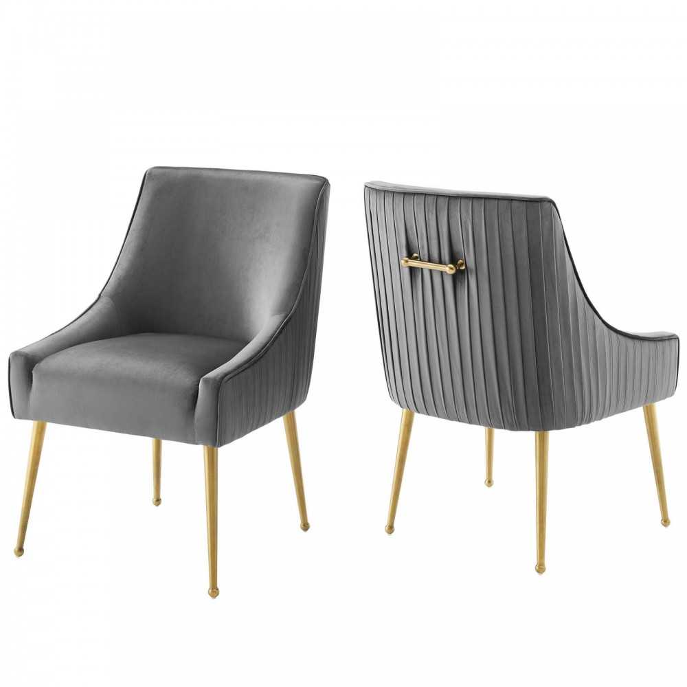 Discern Pleated Back Upholstered Performance Velvet Dining Chair Set of 2, Gray