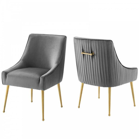 Discern Pleated Back Upholstered Performance Velvet Dining Chair Set of 2, Gray