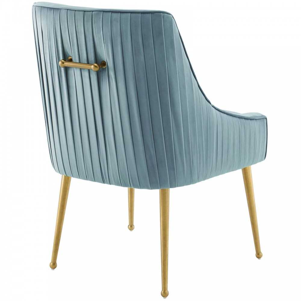 Discern Pleated Back Upholstered Performance Velvet Dining Chair Set of 2, Light Blue