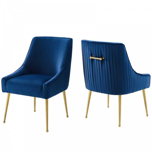 Discern Pleated Back Upholstered Performance Velvet Dining Chair Set of 2, Navy