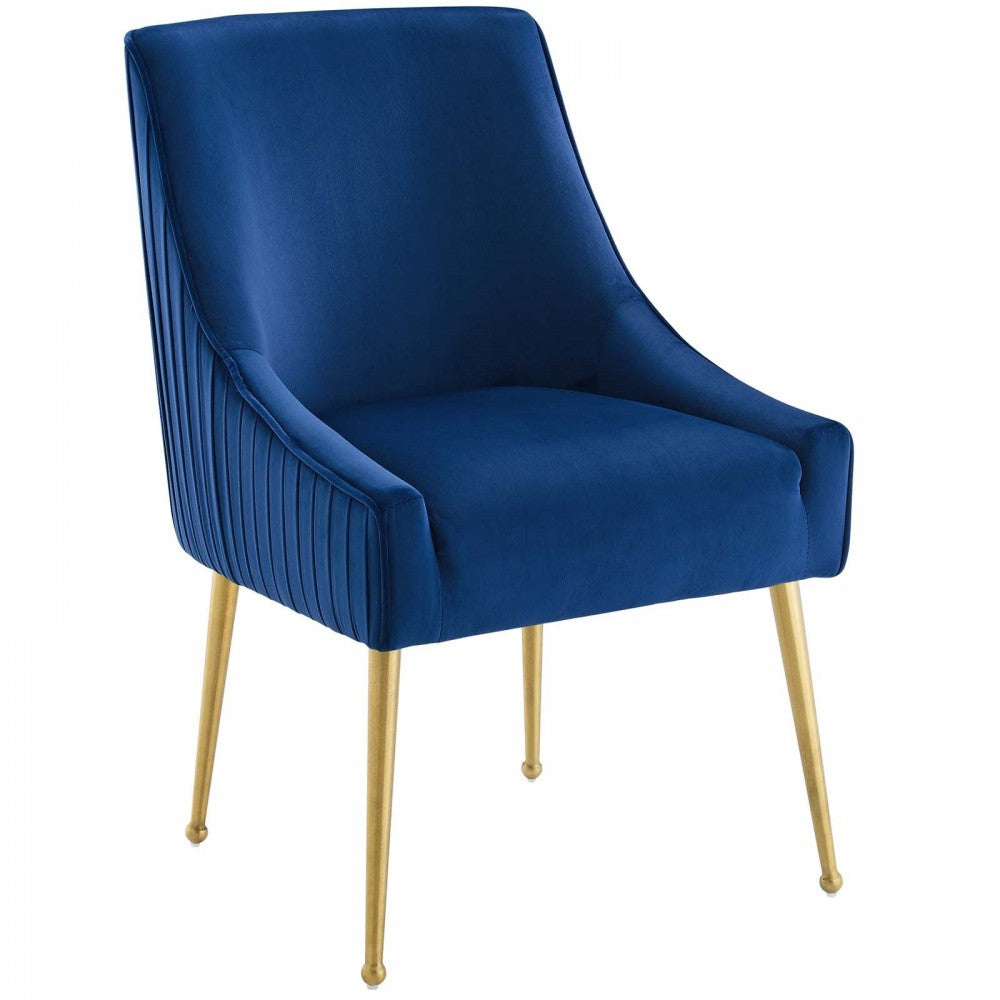 Discern Pleated Back Upholstered Performance Velvet Dining Chair Set of 2, Navy