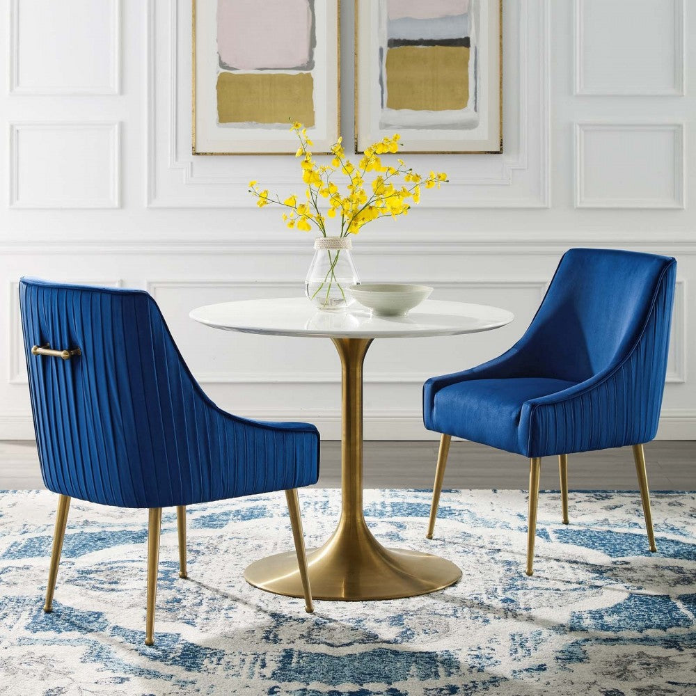 Discern Pleated Back Upholstered Performance Velvet Dining Chair Set of 2, Navy