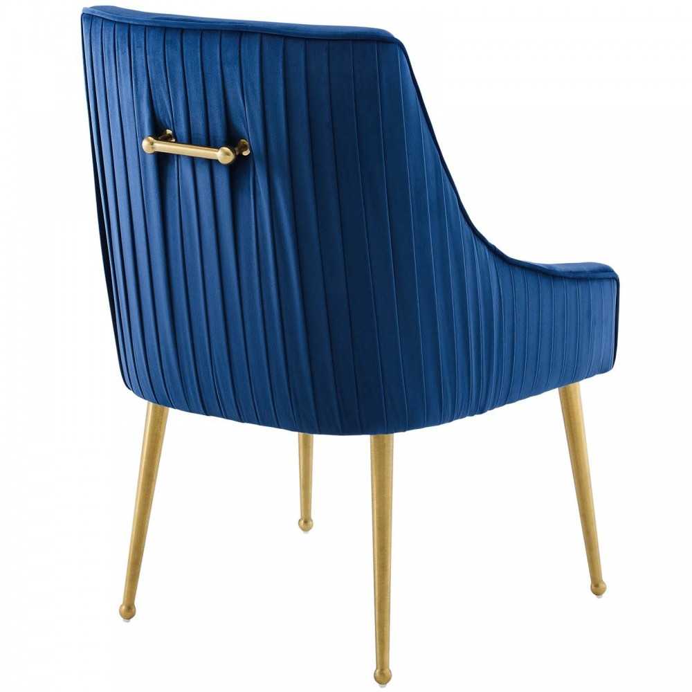 Discern Pleated Back Upholstered Performance Velvet Dining Chair Set of 2, Navy