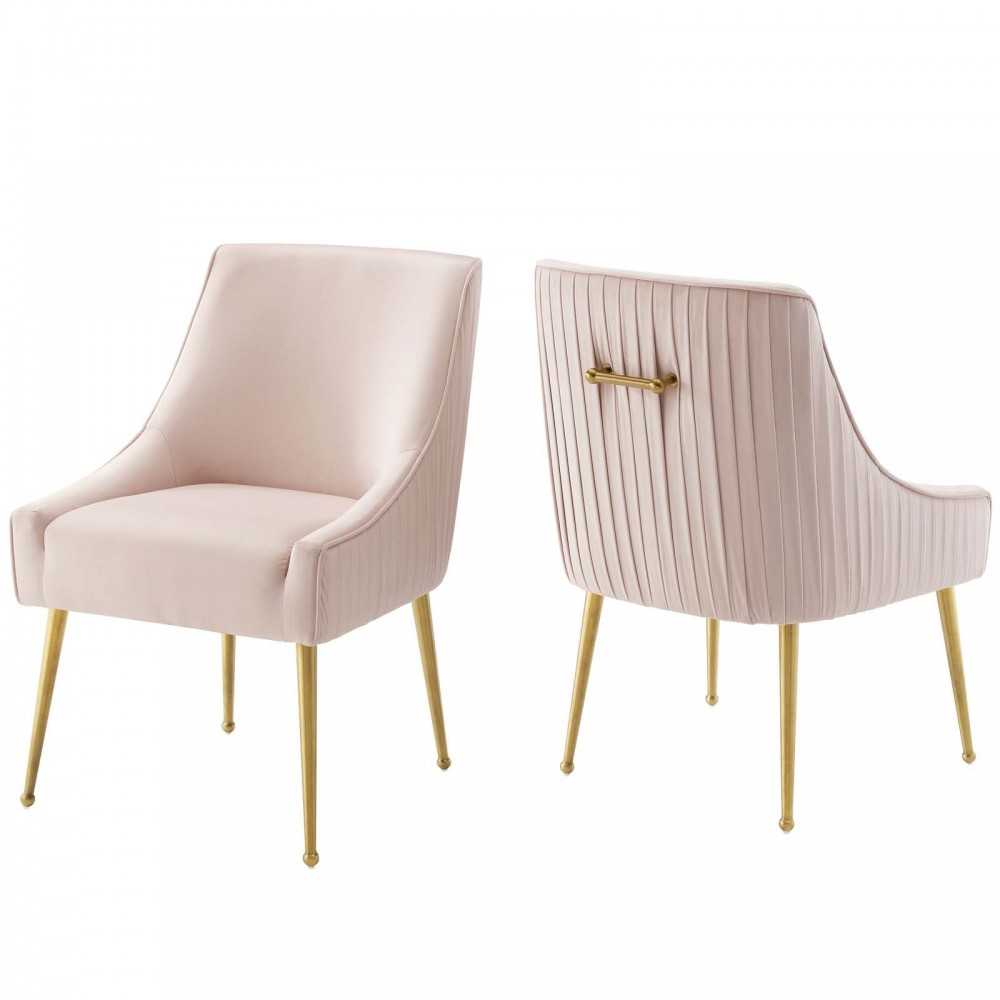 Discern Pleated Back Upholstered Performance Velvet Dining Chair Set of 2, Pink