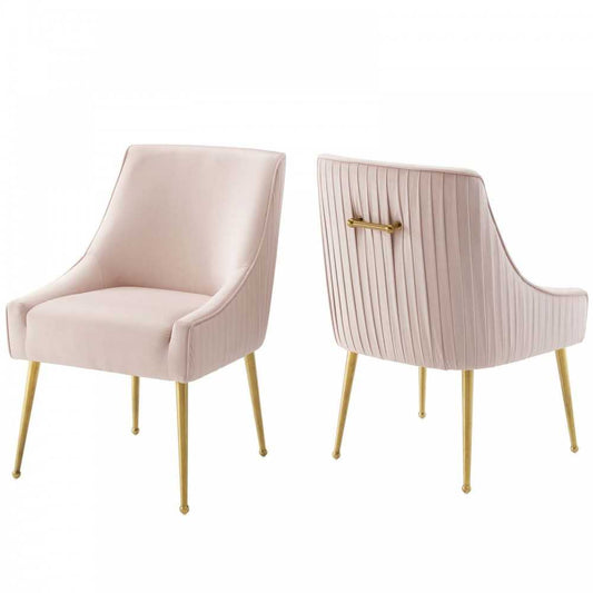 Discern Pleated Back Upholstered Performance Velvet Dining Chair Set of 2, Pink
