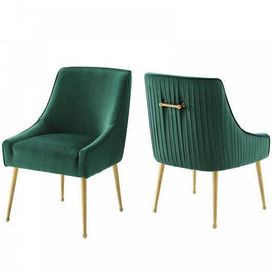 Discern Pleated Back Upholstered Performance Velvet Dining Chair Set of 2, Green