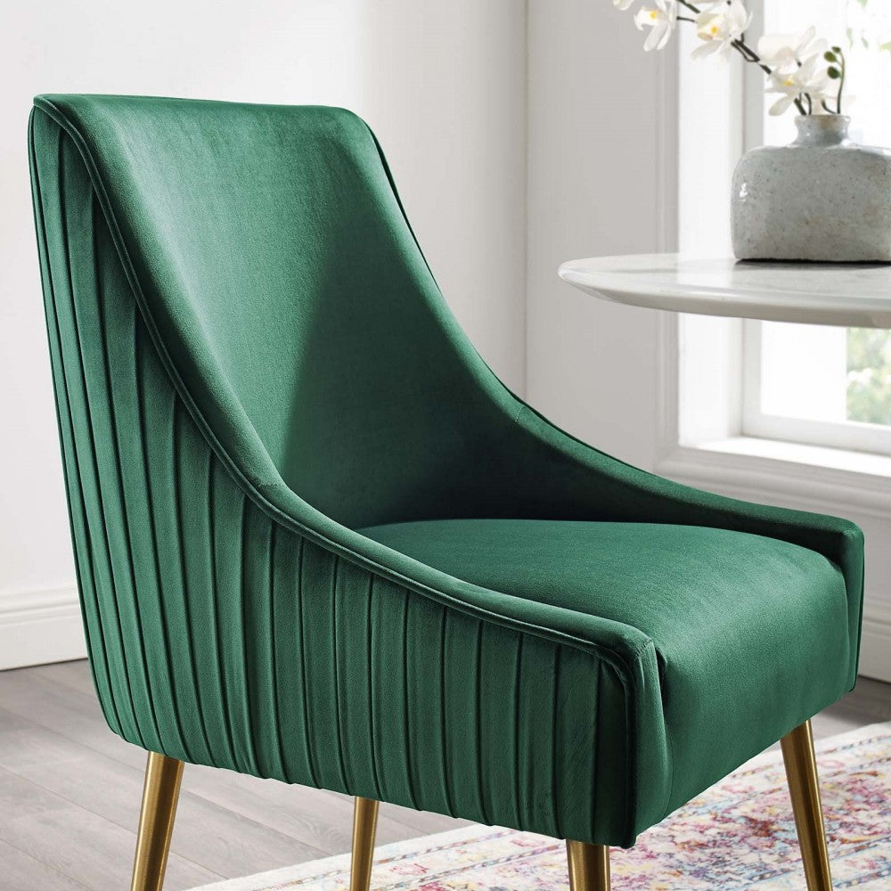 Discern Pleated Back Upholstered Performance Velvet Dining Chair, Green