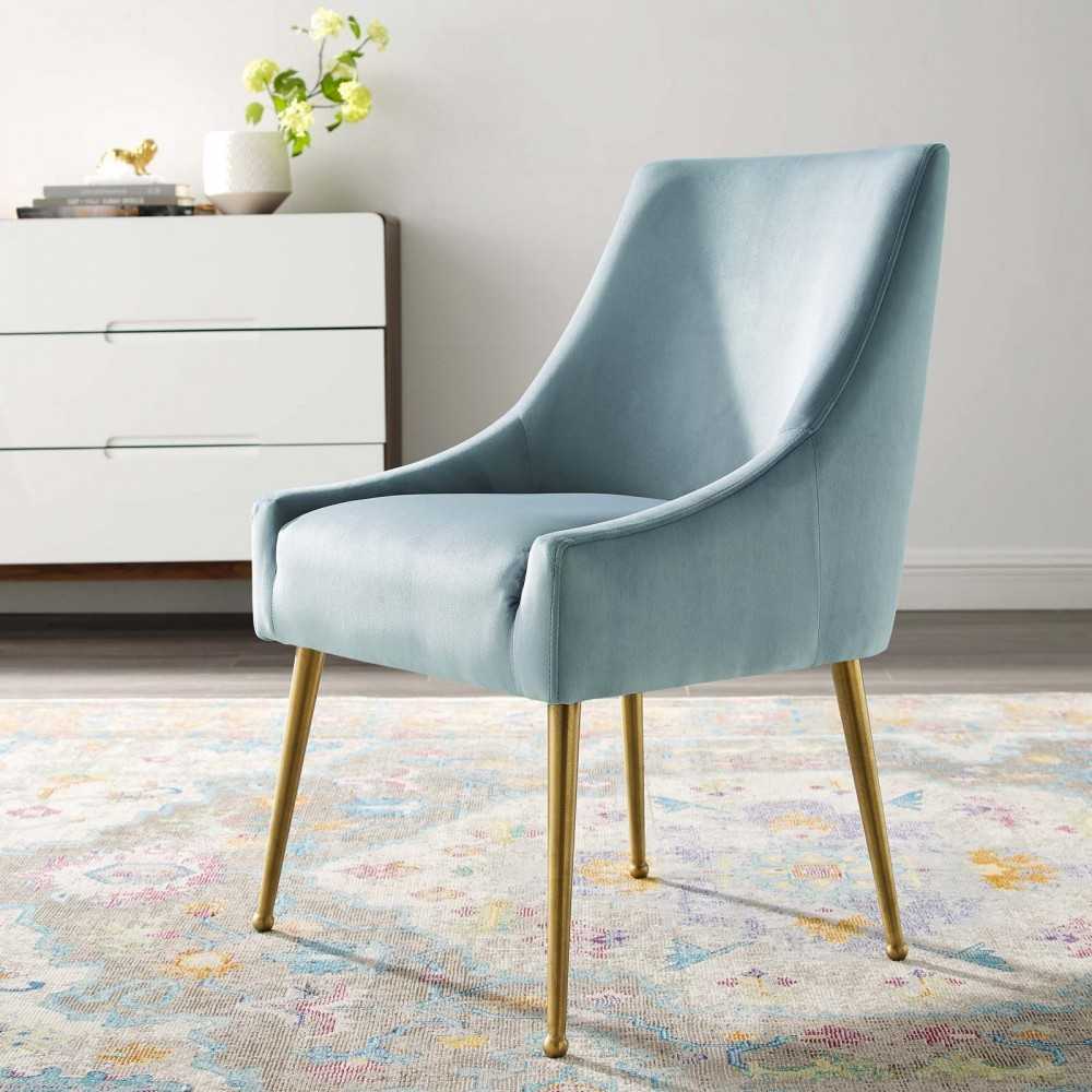 Discern Upholstered Performance Velvet Dining Chair, Light Blue