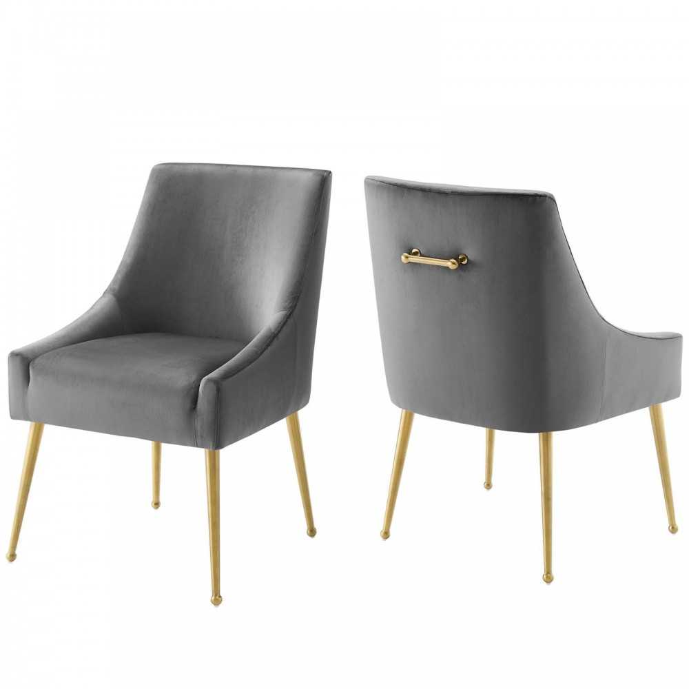 Discern Upholstered Performance Velvet Dining Chair Set of 2, Gray