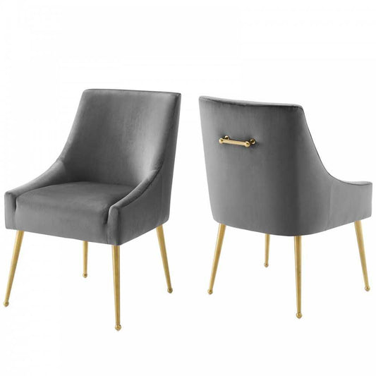 Discern Upholstered Performance Velvet Dining Chair Set of 2, Gray