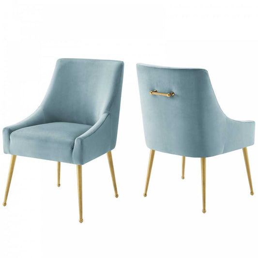 Discern Upholstered Performance Velvet Dining Chair Set of 2, Light Blue