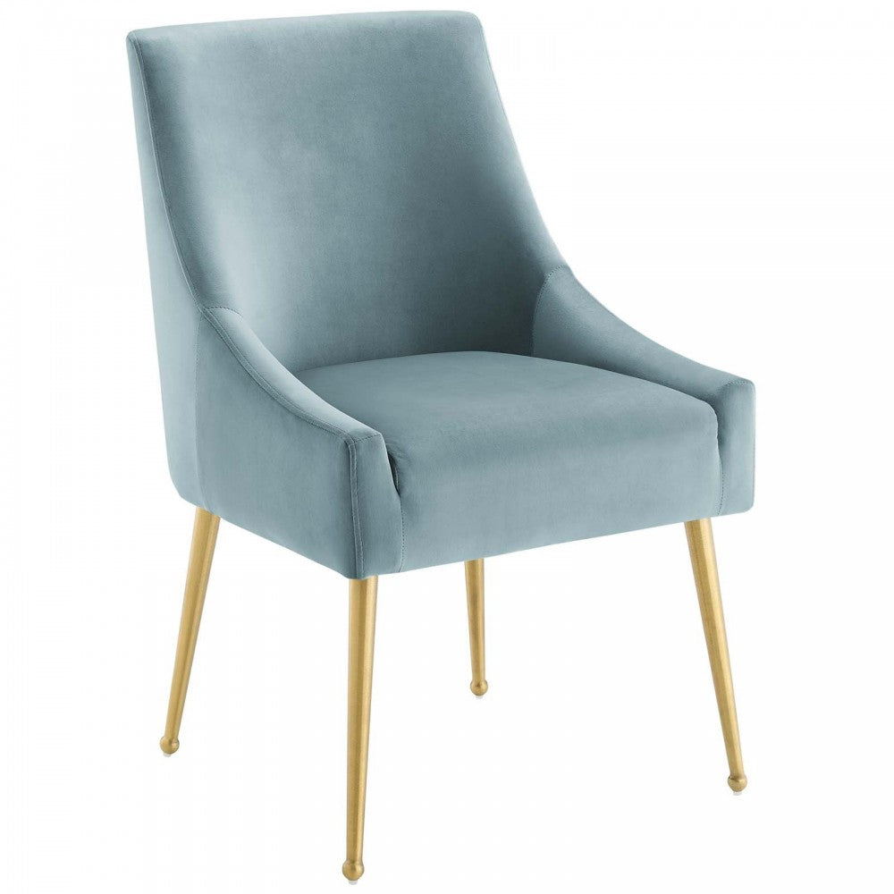 Discern Upholstered Performance Velvet Dining Chair Set of 2, Light Blue