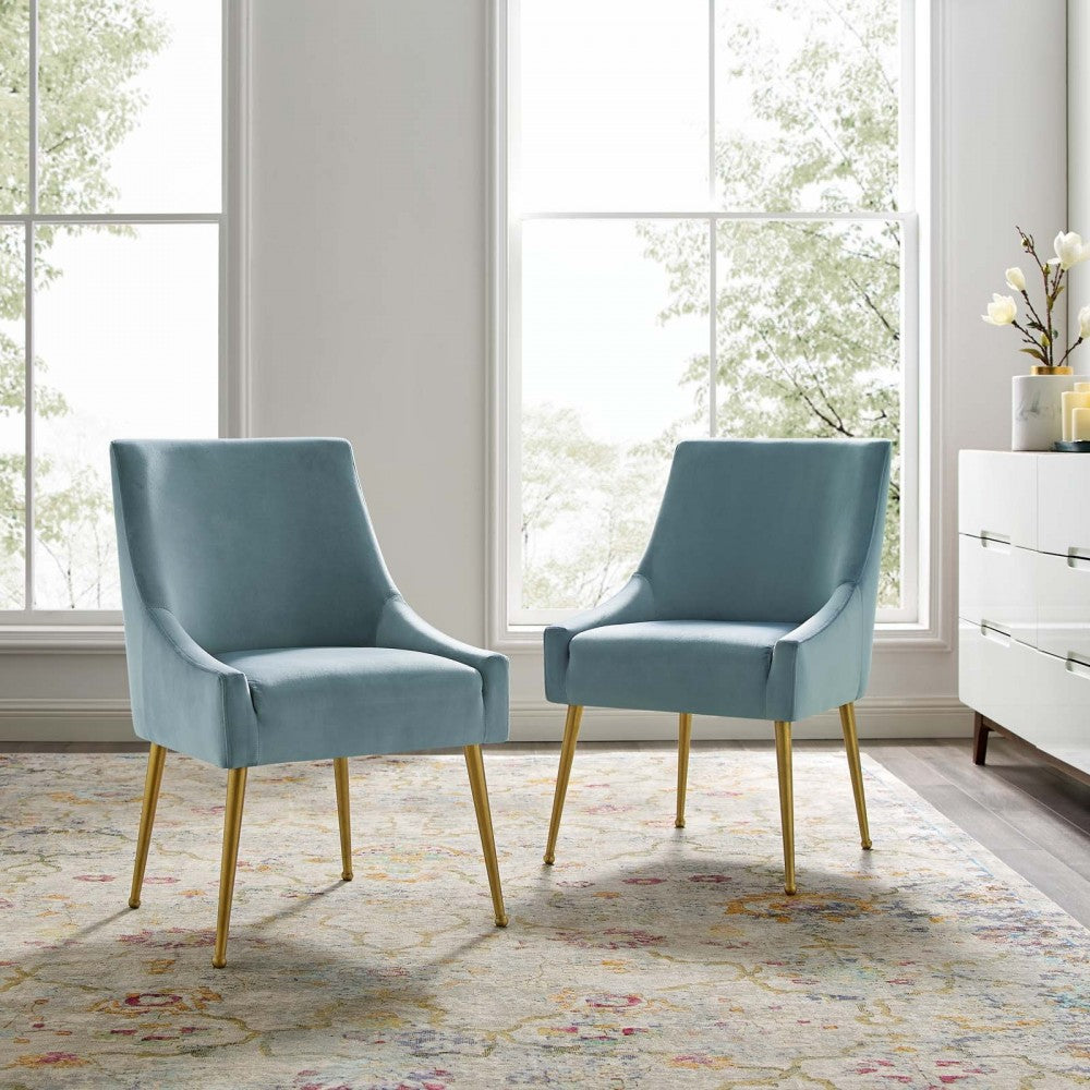 Discern Upholstered Performance Velvet Dining Chair Set of 2, Light Blue