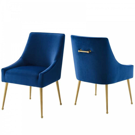 Discern Upholstered Performance Velvet Dining Chair Set of 2, Navy