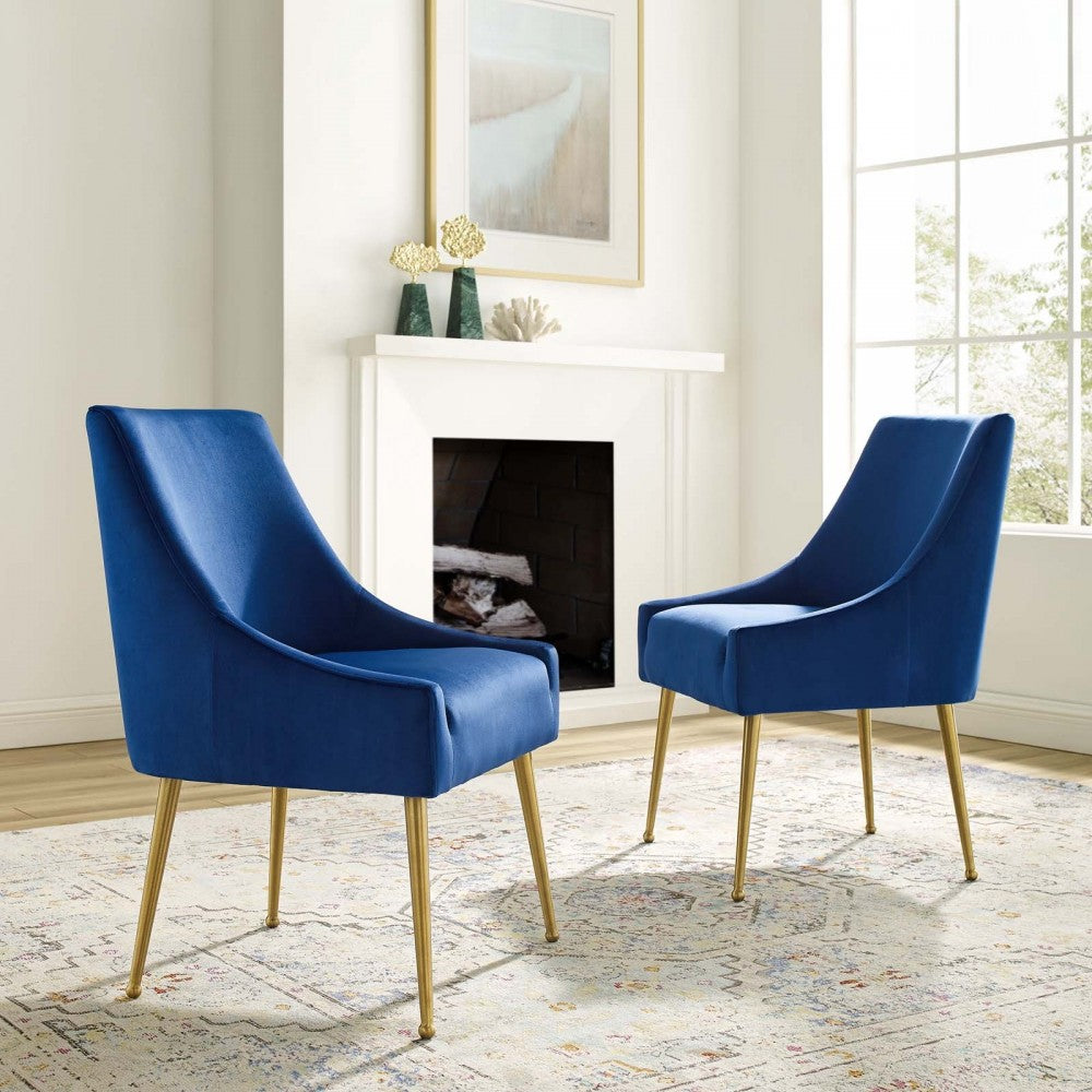 Discern Upholstered Performance Velvet Dining Chair Set of 2, Navy